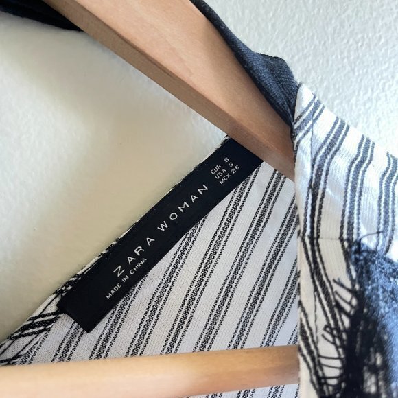 Zara Striped Bell Sleeve Top with Lace Detailing Womens Size S Blouse Crewneck - Picture 7 of 11